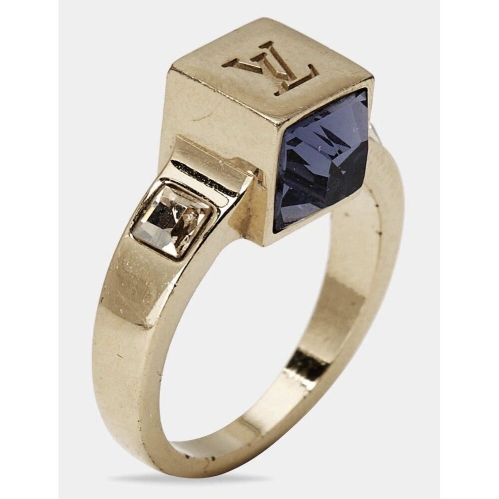 Authentic Louis Vuitton Colored Stone Berg Gambling Gold Tone Ring Size S Used
